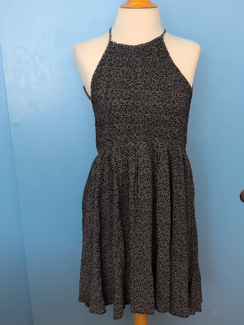 Urban Outfitters Kimchi Blue Open Back Halter Floral Mini Dress Black S